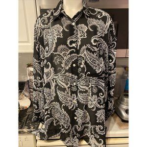f KATHRYN DEENE black  paisley button up blouse 18